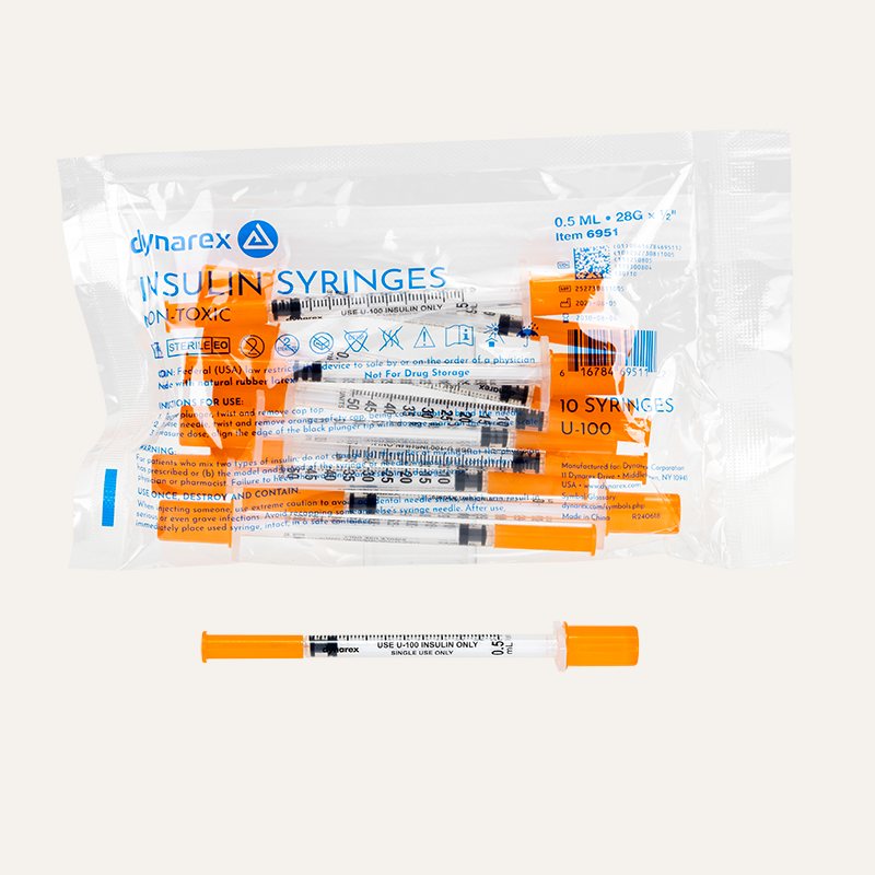 [PTQ-100001348] Dynarex Insulin Syringes (.5cc - 28G, 1/2" needle)