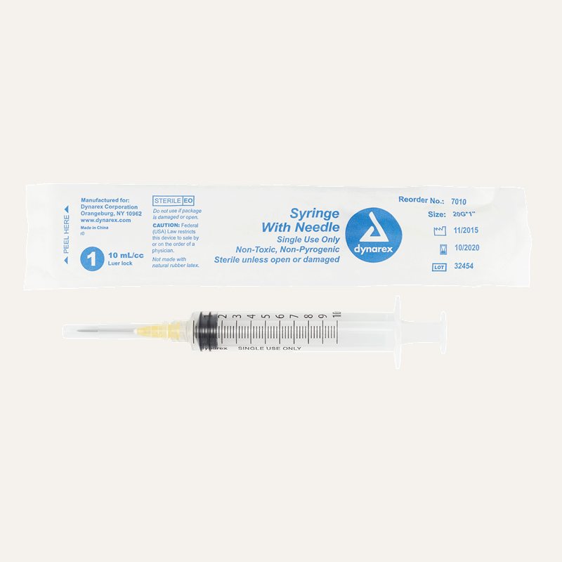 [PTQ-100000215] Dynarex Syringes with Needle (10cc - 20G, 1" needle)