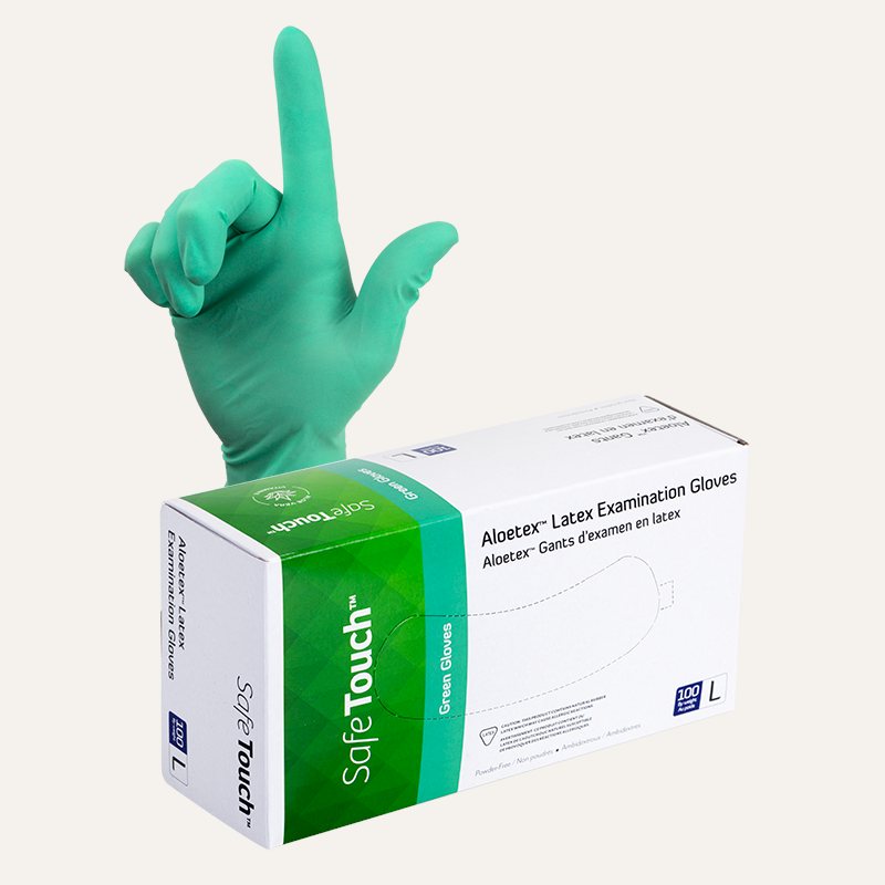 [PTQ-100002635] SafeTouch Aloetex Latex Exam Gloves with Aloe, Powder-Free (L)