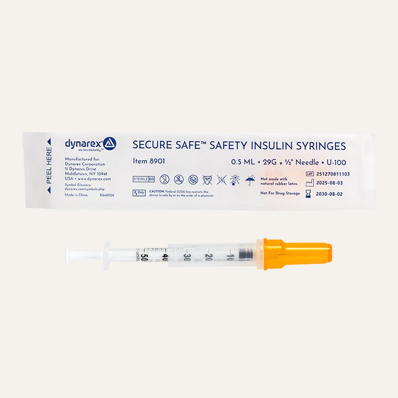 [PTQ-100000668] Dynarex SecureSafe™ Safety Insulin Syringes (.5cc - 29G, 1/2" needle)